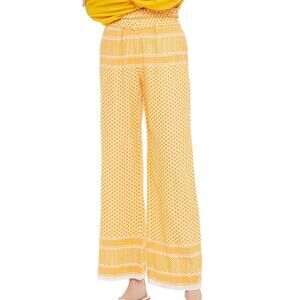 Cecilie Copenhagen Cotton Jacquard Wide Leg Pull on Pants Boho Embroidered Small